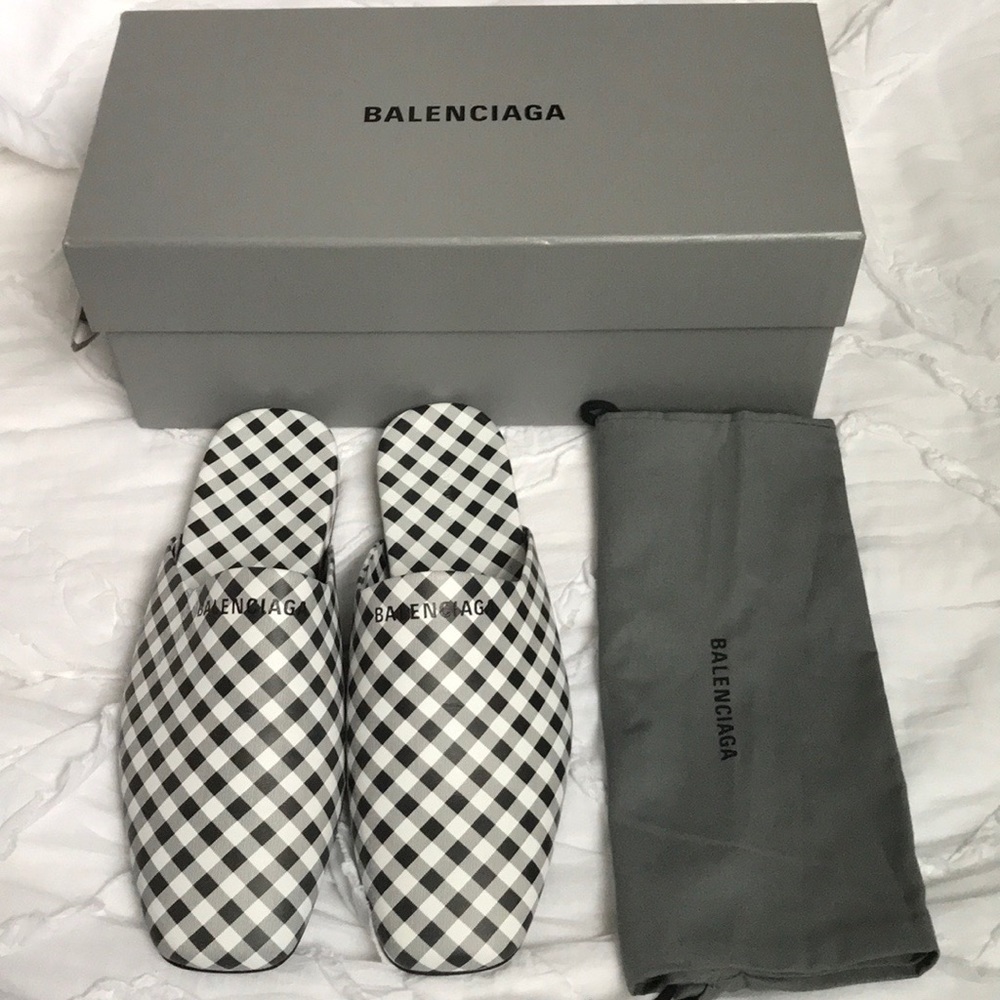 Balenciaga Gigham Black & White Noir Mules, new in box